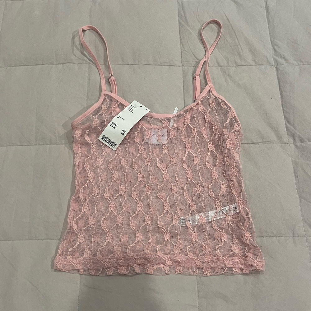 Coquette pink lace tank top